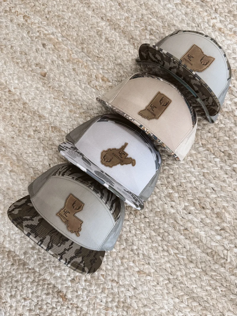 4C Whitetail State Leather Patch Camo Hats- OH, IN, WV, LA