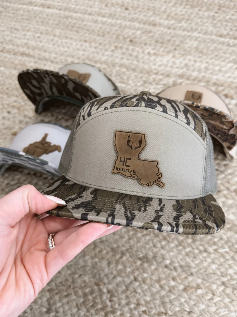 4C Whitetail State Leather Patch Camo Hats- OH, IN, WV, LA