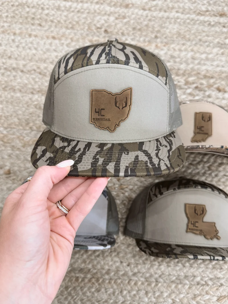 4C Whitetail State Leather Patch Camo Hats- OH, IN, WV, LA