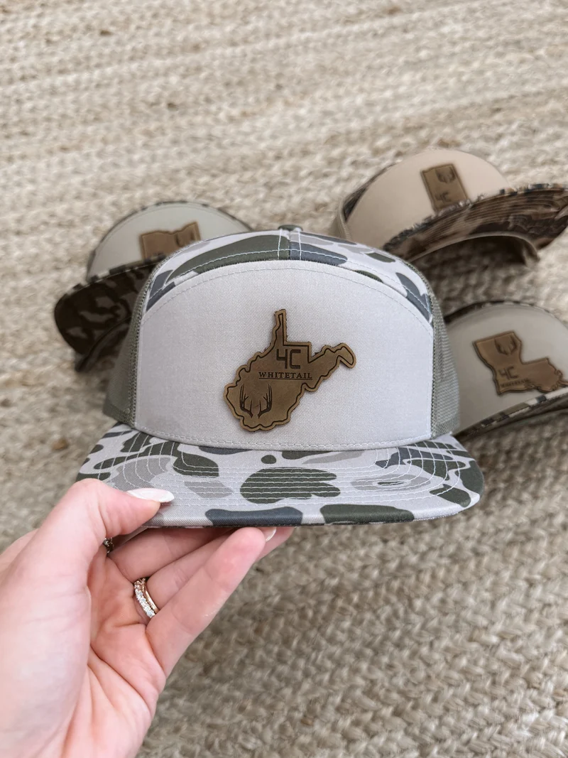 4C Whitetail State Leather Patch Camo Hats- OH, IN, WV, LA