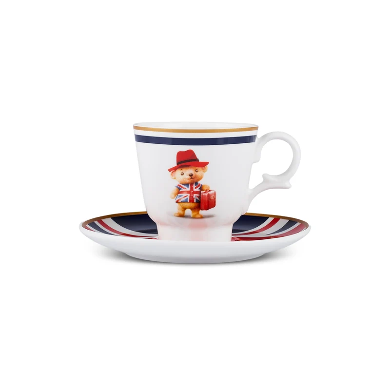 Karaca London 4-teiliges Bone China Espresso-/Türkische Kaffeetassen-Set für 2 Personen, 80 ml, Mehrfarbig