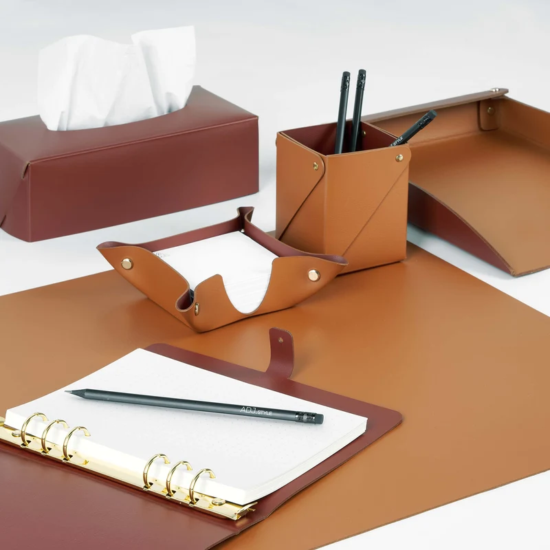 Leather Desk Set – Paper Tray & Pen Holder by Ekaterina Borovkova for ADJ STYLE