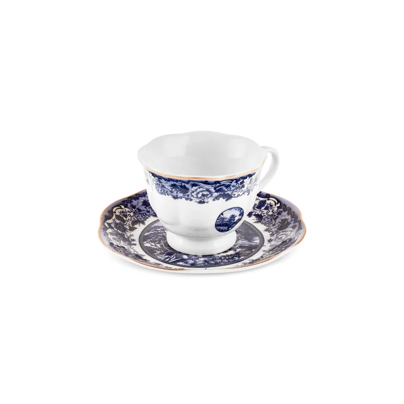 Karaca Old Town 12-teiliges Bone China Espresso-/Türkische Kaffeetassen-Set für 6 Personen, 80 ml, Blau