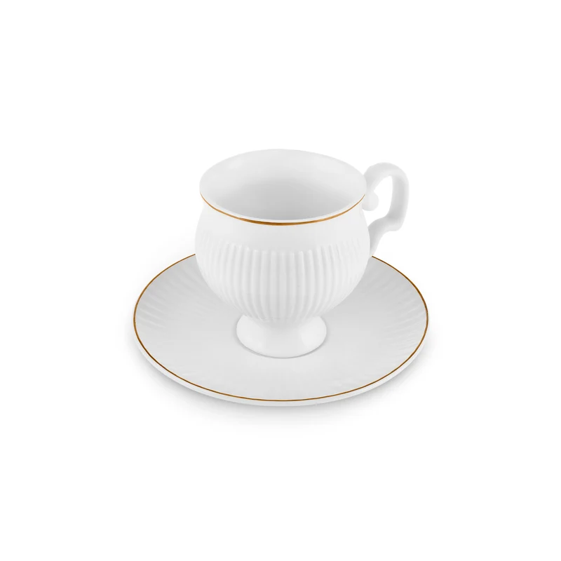 Karaca Malta Bone-China Teetassen-Set mit Untertassen, 4-teilig, für 2 Personen, 210 ml, Gold-Weiß.