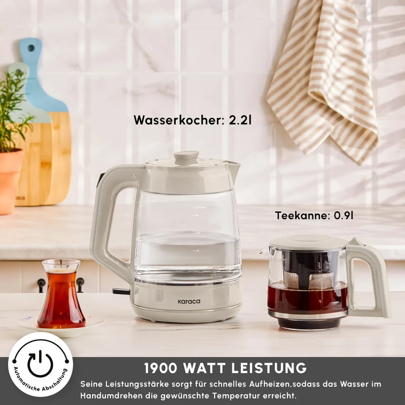 Karaca Glass Tea XL 2in1 Glas-Teezubereiter und Wasserkocher Starlight