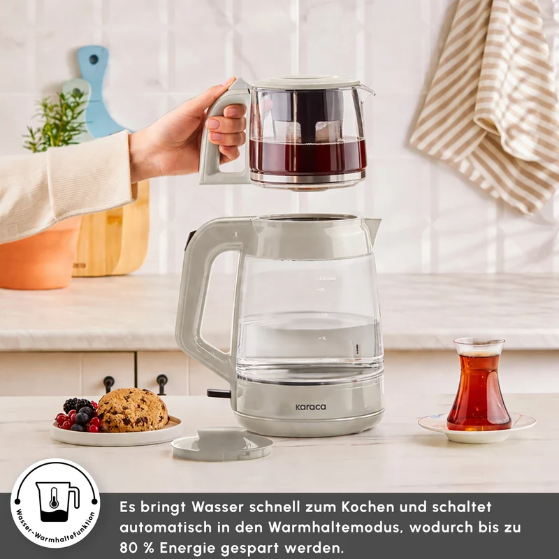 Karaca Glass Tea XL 2in1 Glas-Teezubereiter und Wasserkocher Starlight