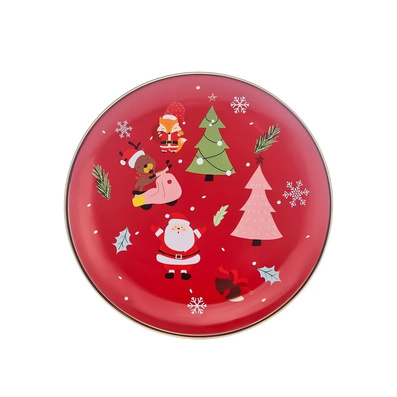 Karaca Weihnachten Porzellan Golden Line Dessertteller, 21cm, Rot