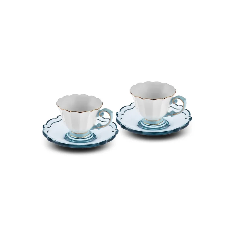 Karaca Samo 2 Personen Türkis Kaffeetasse Set mit Acryl Untertasse 90 ml
