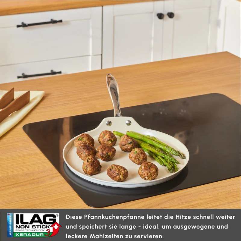 Karaca Swiss Crystal Almond Cream Pfannkuchenpfanne mit Edelstahlgriff 28 cm