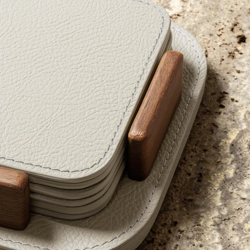 Leather Coasters TABLEWARE COLLECTION Set of Six by Giobagnara for Poltrona Frau