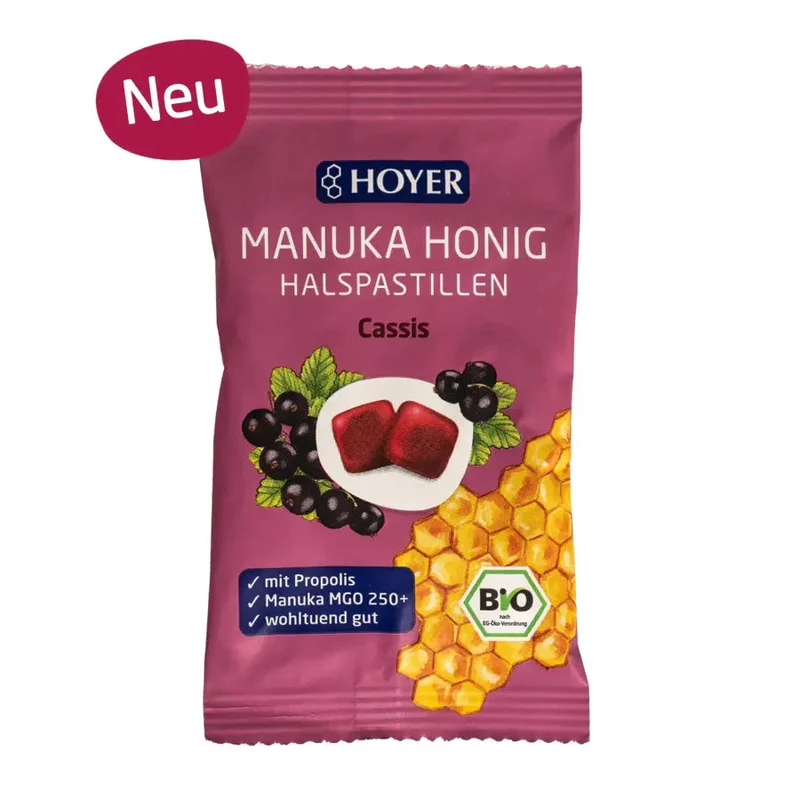 Hoyer Manuka Honig Halspastillen Cassis Bio 30g