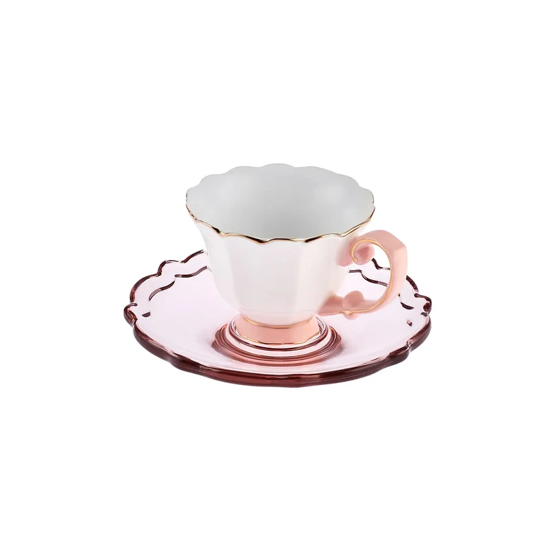 Karaca Samo 2 Personen Rosa Kaffeetasse Set mit Acryl Untertasse 90 ml