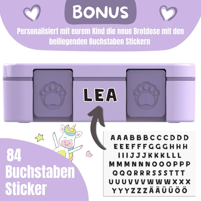 Brotdose mit Fächern, leicht & auslaufsicher - Sticker lila