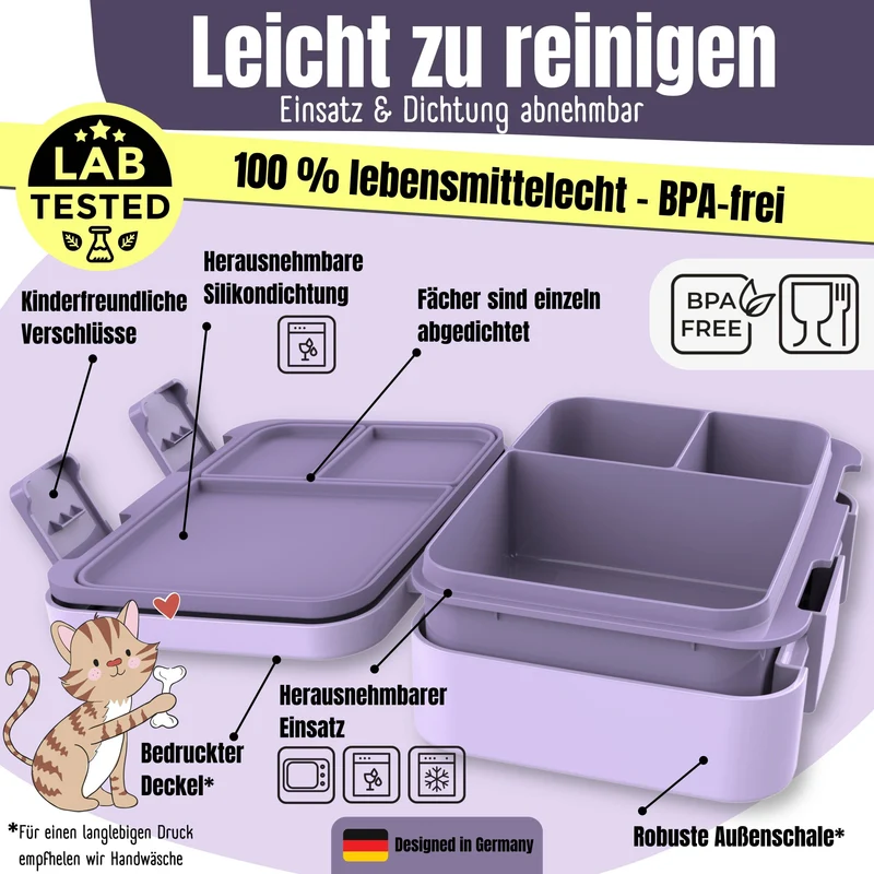 Brotdose mit Fächern, leicht & auslaufsicher - Lama lila