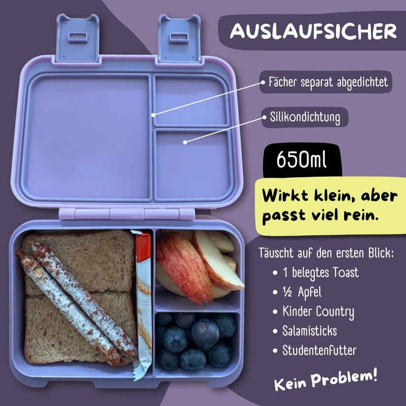 Brotdose mit Fächern, leicht & auslaufsicher - Lama lila