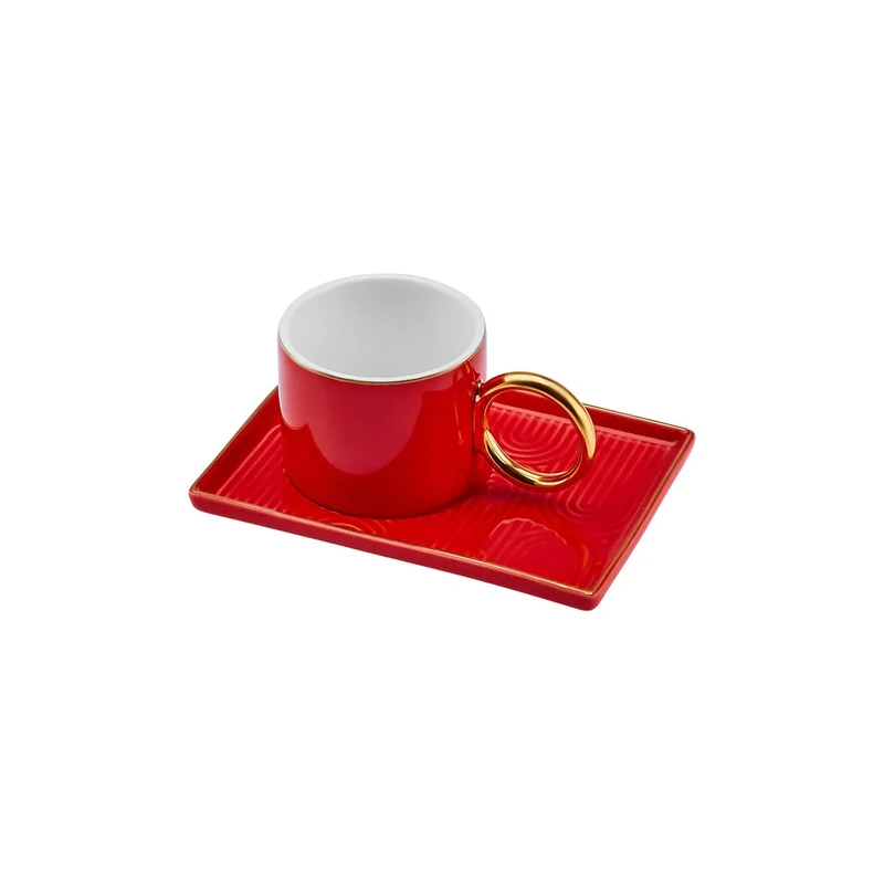 Karaca Soho Kaffeetassen Set, 2 Personen, 80 ml, Rot