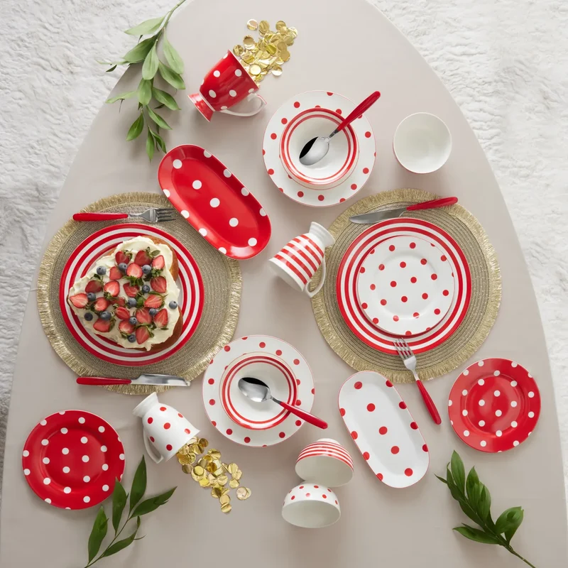 Karaca Polka Dot Rot Porzellanteller 26 cm