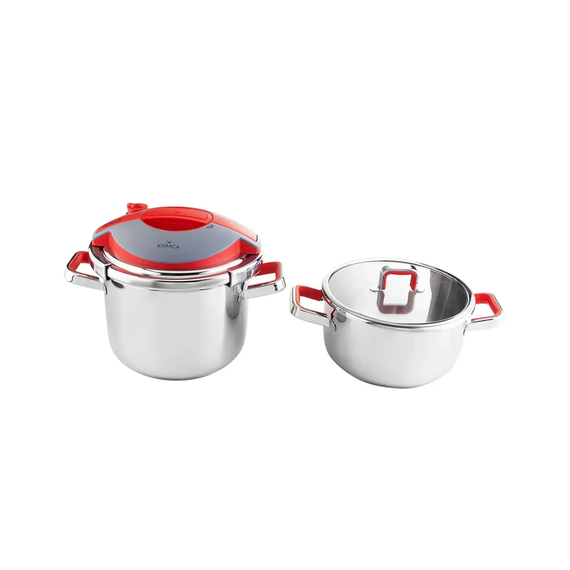 Karaca Orbit Rot Schnellkochtopf Set 4+6 Liter