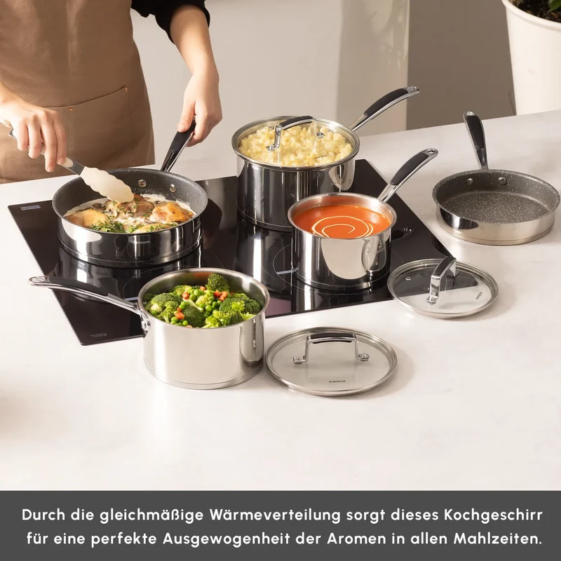 Karaca Pekka Edelstahl-Induktions-Kochtopfset, 8-teilig, Anthrazit Silber