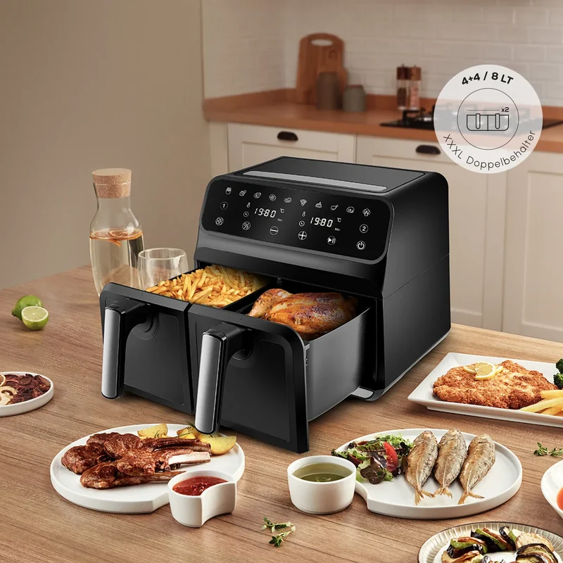 Karaca Multifry XXXL 4+4 Liter digitaler Airfryer mit zwei Kammern