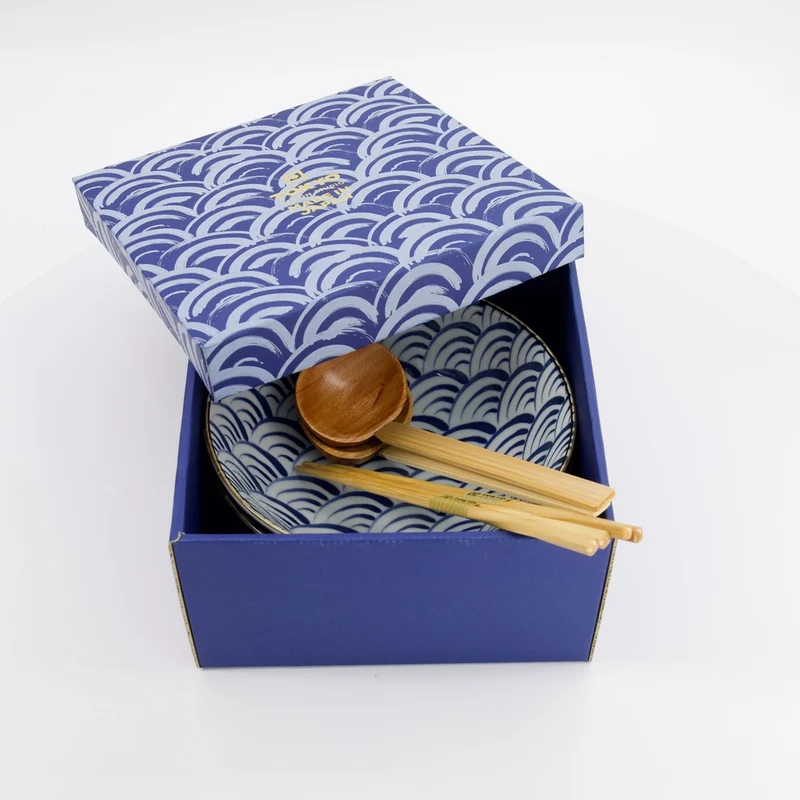 Ramen Schale Geschenkset, 6-tlg., Natsu, Blau/Weiß Ø 21x7,8cm 1000ml