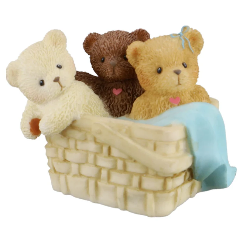 Teddy 104857 Tiny Treasured Teddies 3 Bears/Basket Figurine