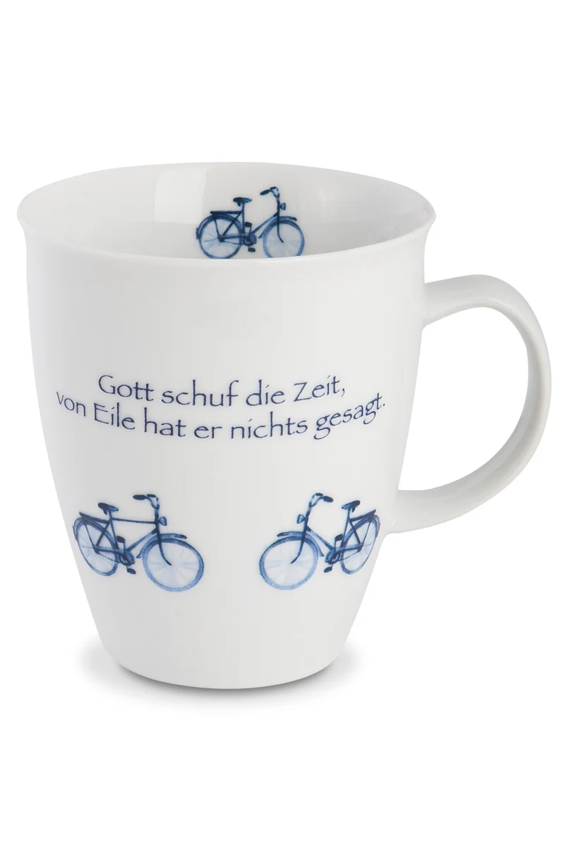 Weißer Becher Porzellan Fahrradmotiv