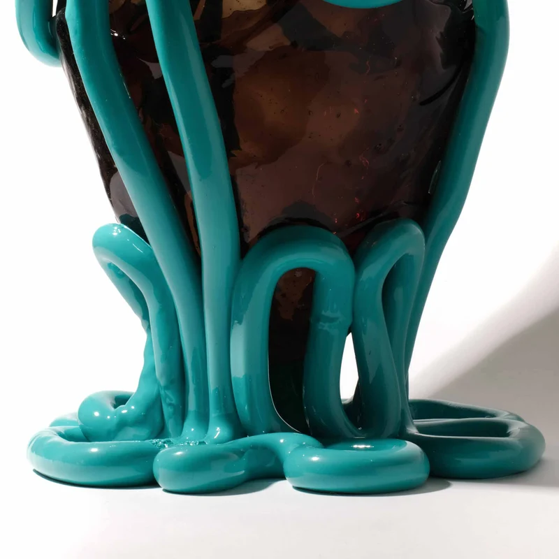 Resin Vase INDIAN SUMMER Clear Fumè, Matt Turquoise by Gaetano Pesce for Fish Design