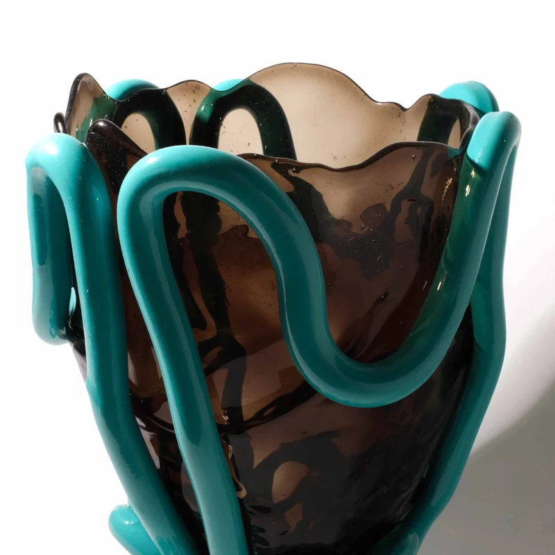 Resin Vase INDIAN SUMMER Clear Fumè, Matt Turquoise by Gaetano Pesce for Fish Design