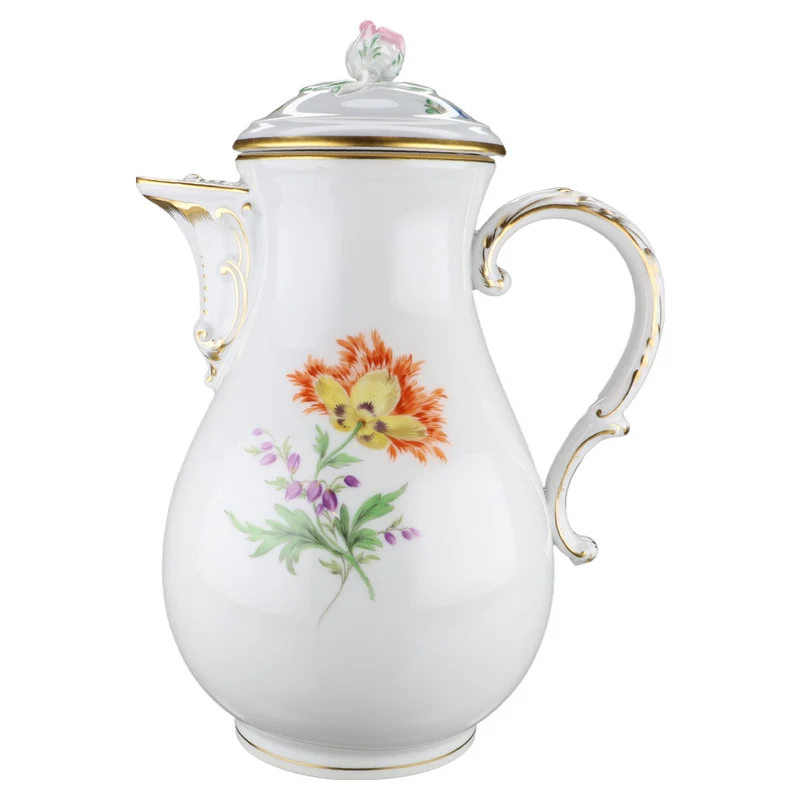 Kaffeekanne Blüte Rot Gelb und Blüte Rosa Blau 1,3l