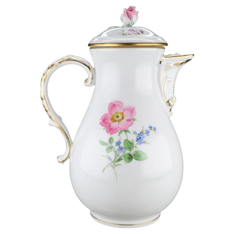Kaffeekanne Blüte Rot Gelb und Blüte Rosa Blau 1,3l