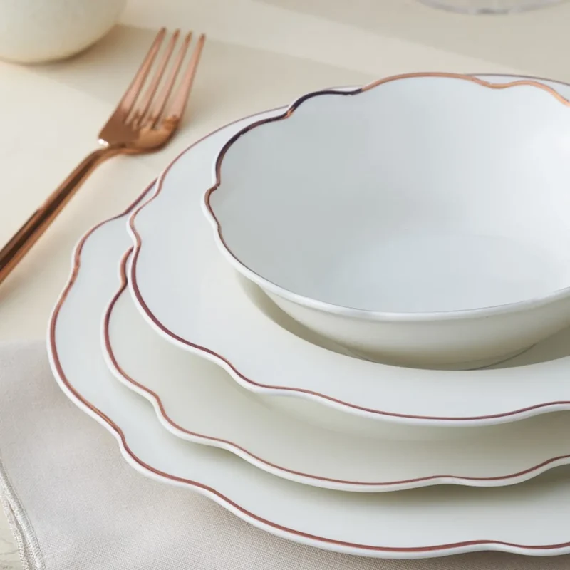 Karaca Daisy für 6 Personen Geschirr Set, 27 Teilig, Rose, Wave Shape