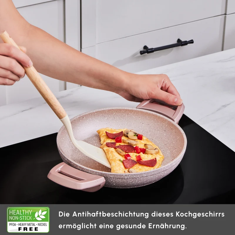 Karaca Biogranite Induktion Flache Bratpfanne Set 3 Teile Rose Gold