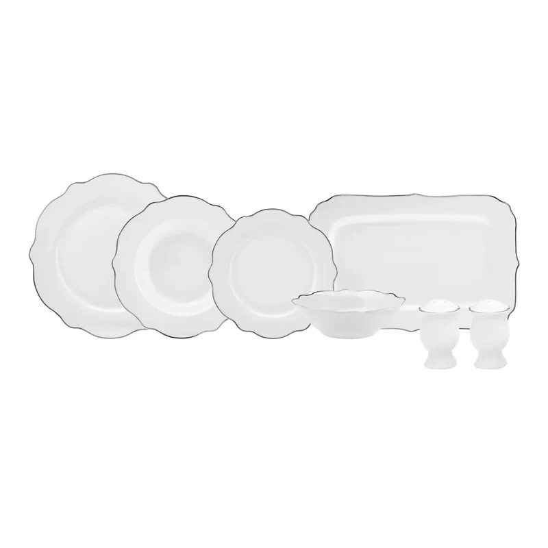 Karaca Daisy Platinium Wave Shape Servierteller 27-teiliges 6 Pers. Geschirr-Set