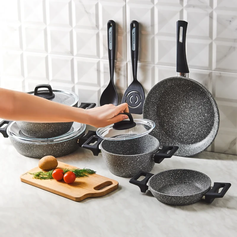 Karaca Biogranit Stella 10-teiliges Kochtopfset mit Service-Set