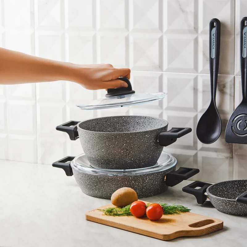 Karaca Biogranit Stella 10-teiliges Kochtopfset mit Service-Set