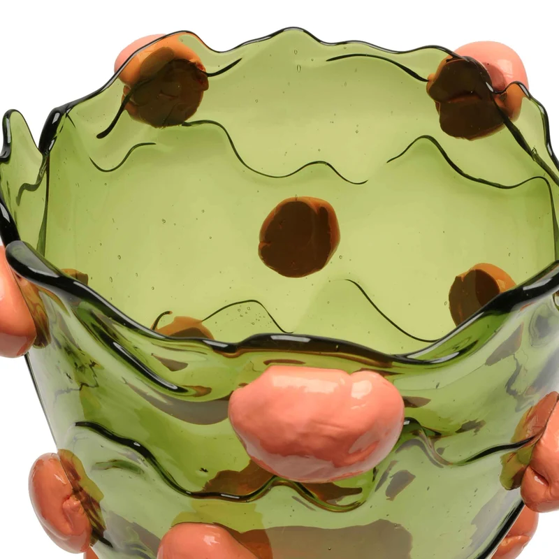 Resin Vase NUGGET Clear Bottle Green and Matt Dark Salmon by Gaetano Pesce for Fish Design