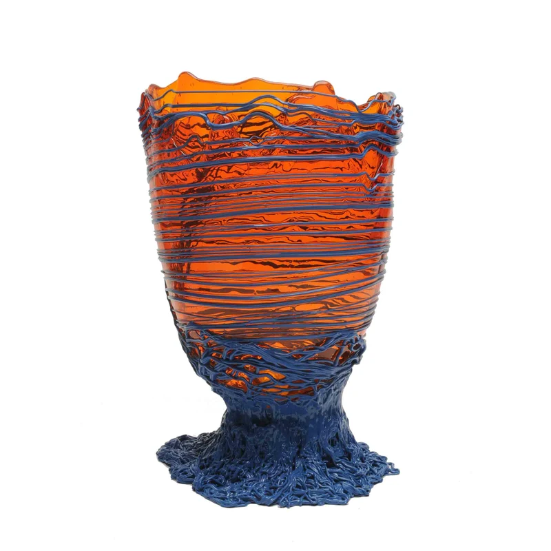 Resin Vase SPAGHETTI Clear Orange and Matt Dark Lavender by Gaetano Pesce for Fish Design