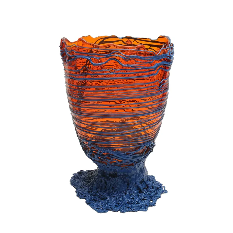 Resin Vase SPAGHETTI Clear Orange and Matt Dark Lavender by Gaetano Pesce for Fish Design