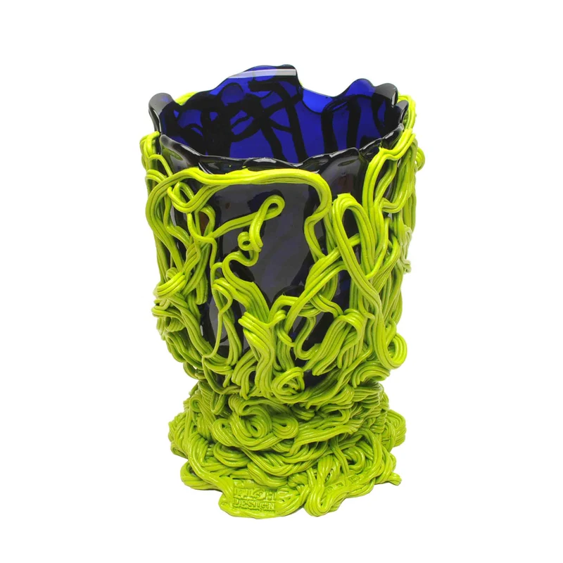 Resin Vase SPAGHETTI SPECIAL Clear Blue And Matt Lime by Gaetano Pesce for Fish Design