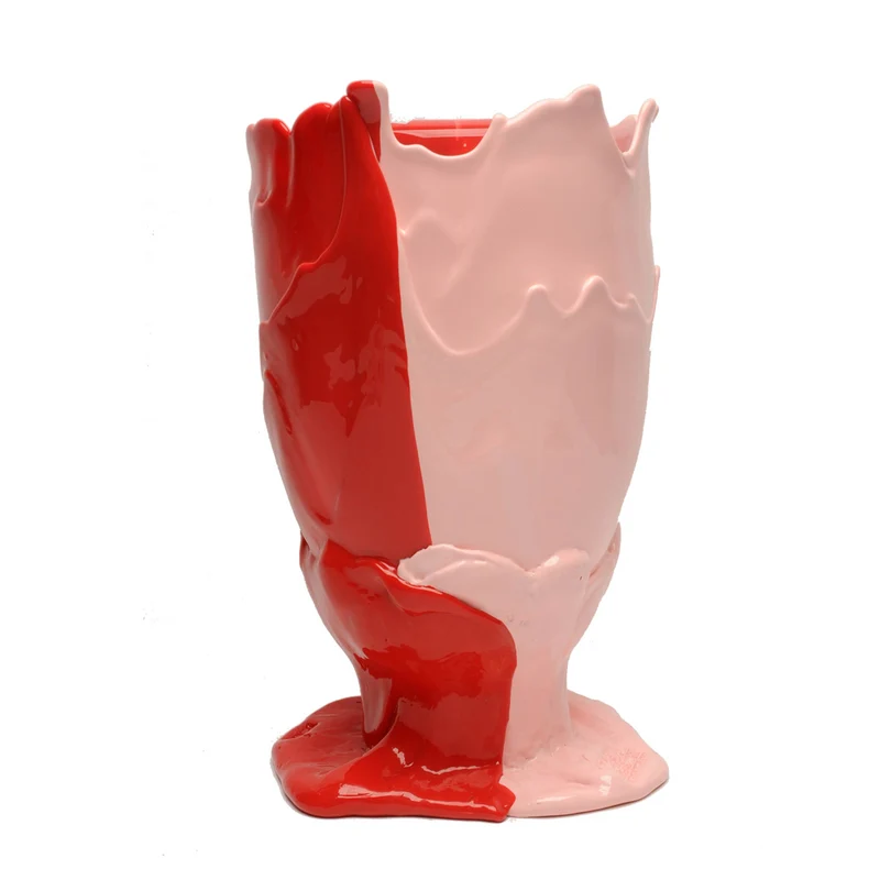 Resin Vase TWINS C Matt Pastel Pink and Matt Coral Red by Gaetano Pesce for Fish Design