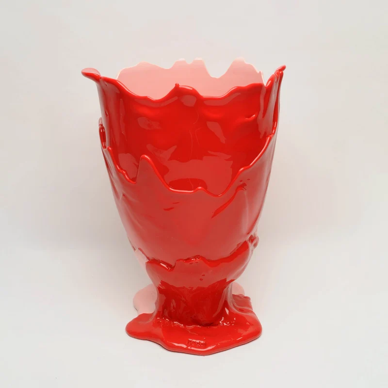 Resin Vase TWINS C Matt Pastel Pink and Matt Coral Red by Gaetano Pesce for Fish Design