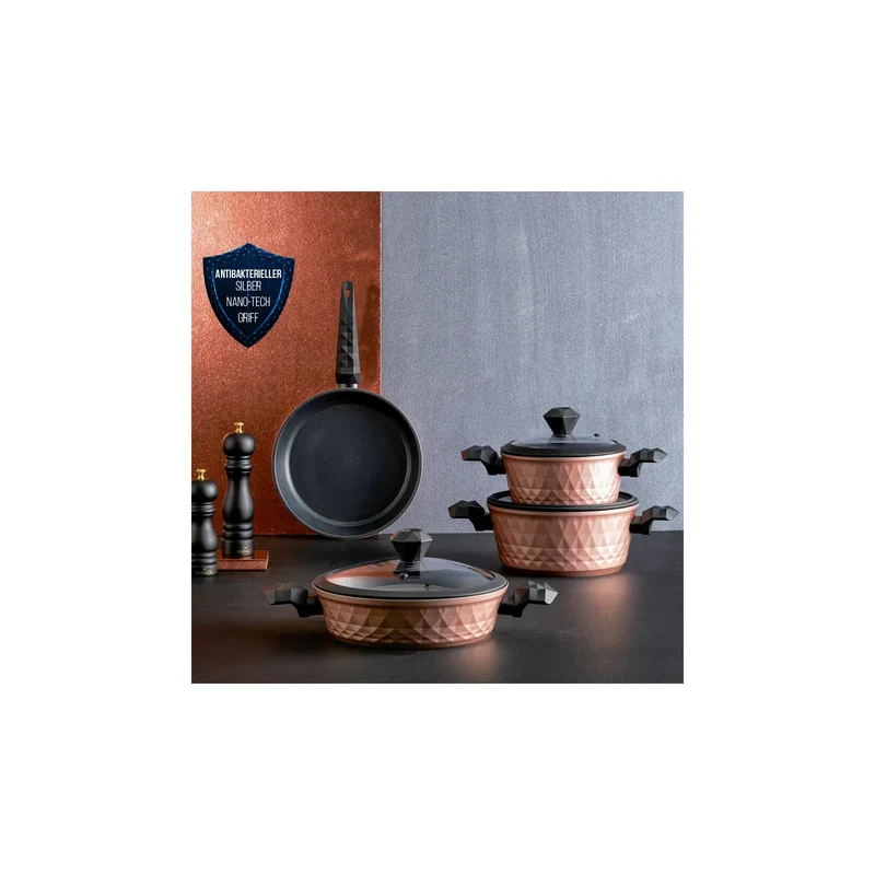 Karaca Bio Diamond 7-teiliges Induktions Kochgeschirr-Set Rose Gold Antibakterieller Griff