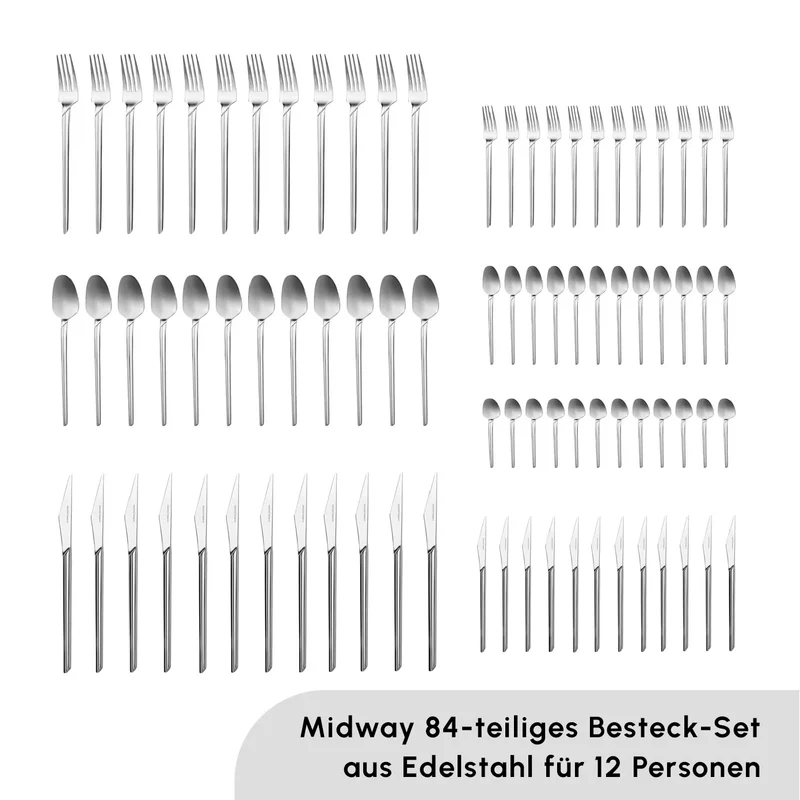 Karaca Midway Besteckset, 84 teilig, 12 Personen