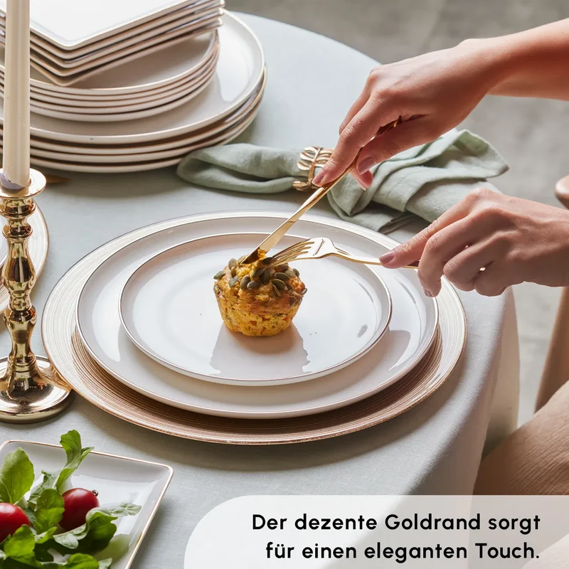 Karaca Santo für 6 Personen Geschirrset 18 Teilig, New Generation Bone, Weiß Gold