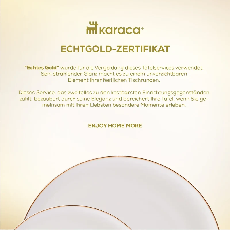 Karaca Santo für 6 Personen Geschirrset 18 Teilig, New Generation Bone, Weiß Gold