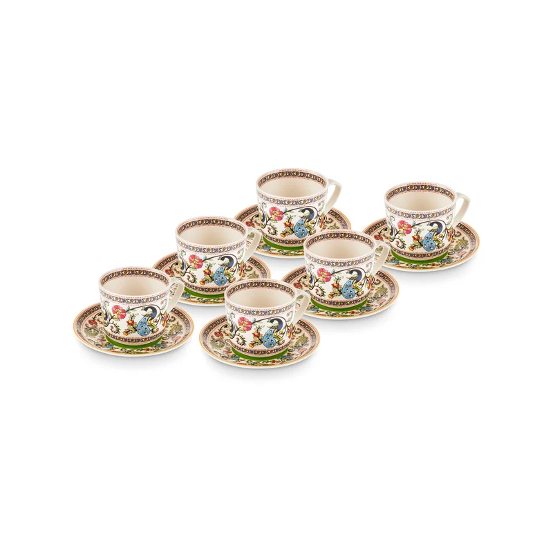 Karaca Yasemen 12-teiliges Bone China Espresso Türkisch-Kaffeetassen-Set für 6 Personen, 80 ml, Mehrfarbig