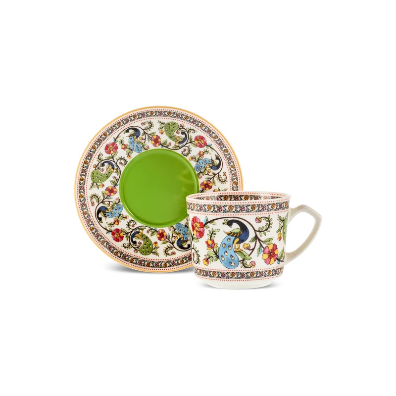 Karaca Yasemen 12-teiliges Bone China Espresso Türkisch-Kaffeetassen-Set für 6 Personen, 80 ml, Mehrfarbig