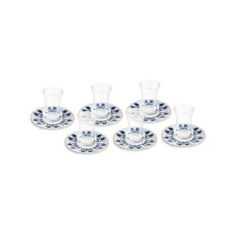 Karaca Iznik 12-teiliges Türkisches Teeset aus Bone China für 6 Personen, 130 ml, Blau