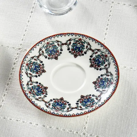 Karaca Nakkas 12-teiliges Türkisches Teeset aus Bone China für 6 Personen, 130 ml, Rot